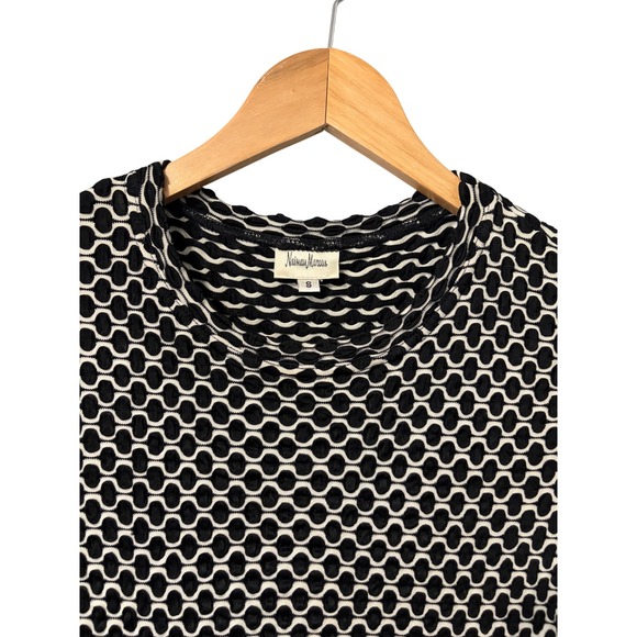 Neiman Marcus Womens Black White Geometric Pattern Short Sleeve Top Size S - Picture 3 of 3